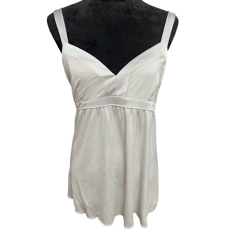 Women’s Satin Cami Babydoll Tank Top Gray Y2K Empire Waist Flowy Size Large